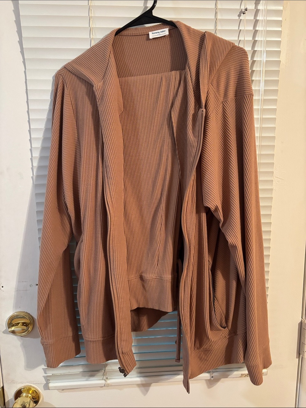 Tommy John Sweatshirt & Pants Mens XL Tan Zen Zip Up Hooded Ribbed Lounge Set